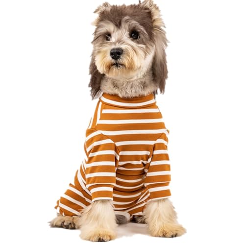 ICOUCHI 犬のパジャマ つなぎ ロンパース 春夏秋適用 ペット服 かわいい ルームウェア ドッグウェア 背中開き パーカー ボーダー柄 小中型犬 カバーオール 防寒 暖かい 保温 屋部着 寝間着 抜け毛防止 犬洋服 四つの足 お出掛け (2XL,イエ