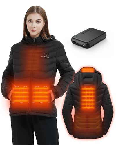 HEWINZE Beheizbare Jacke Damen Herren mit kapuze,Warme Pufferjacke Damen Herren mit akku,Winterjacke...