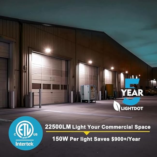 Lightdot 2Pack 150W LED Wall Pack Lights, 100-277v Dusk to Dawn Photocell, 22500Lm(150Lm/W) 5000K IP65 Waterproof Outdoor Exterior Lighting, Energy Saving, ETL | 5-Year Warranty(Height:10~20ft)