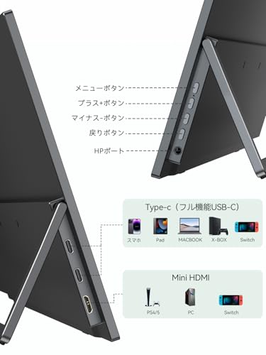 undefined モバイルモニター 15.6インチ 保護ケース付き Vimonic モバイルディスプレイ 125%広色域 ポータブルモニター FHD 1920*1080 IPS液晶パネル ポータブルディスプレイ 自立型スタンド 薄型・超軽量 二つのVESA穴 USB Type-C ミニHDMI 在宅勤務 リモートワーク スピーカー内蔵 の商品画像 8