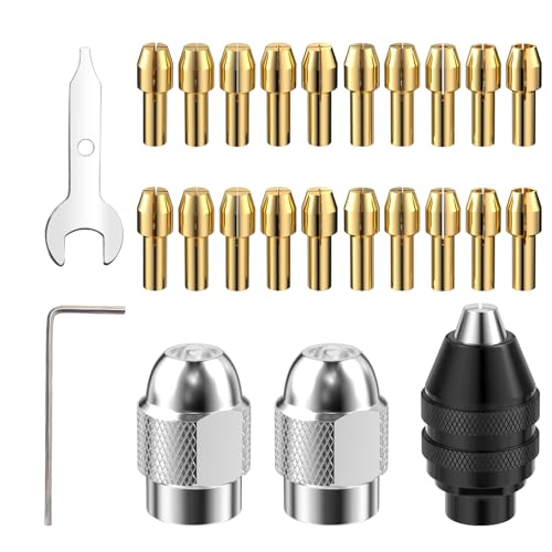 Elsrantor 25 Piezas set Portabrocas Taladro, Mandril de Cobre de 4 Mordazas, Accesorios para Herramienta Rotativa, 0,5 a 3,2 mm, Rápido Repuesto de sin Llave Compatible con Dremel 4000, pour Trio