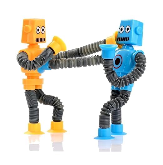 LittleLovik New Bendable Telescopic Robot (Pack of 2), Shape Changing Sensory Toys, Pop Creative Suction Cup Toys for 2 to 10 Years Children, Birthday Gifts (Multicolour).