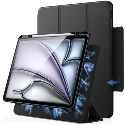 JETech Magnetische Afneembare Case voor iPad Air 13-Inch M3/M2 (2025/2024) met Pencil Houder, Verwijderbare Roterende Doorzichtige Hoes Cover, Portret/Liggend Standaard (Zwart)
