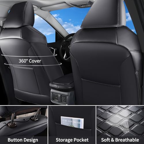 Image of Huidasource Custom Fit RAV4 Car Seat Covers Full Set, Waterproof Front&Rear Seat Cushion Fit for 2019-2024 Toyota Rav4 XLE LE XLE Premium Limited(Not for Hybrid /Adventure /TRD Off-Road /Prime, Black)