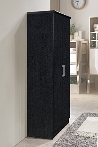 Hodedah 2 Door Wardrobe with Adjustable/Removable Shelves & Hanging Rod, Black