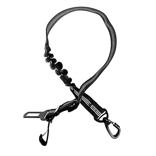 Firschoie Cinturon de perro grande para coche, 3 en 1 Ajustable arnes con amortiguación elástica, Gancho de Seguridad Doble aleación de Zinc Grueso y Hebilla Doble