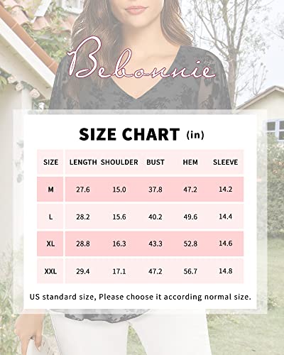 Bebonnie Women's Business Casual Top, Bell Short Sleeve Chiffon Blouse, Tunic For Summer Multi Black L #TOP5
