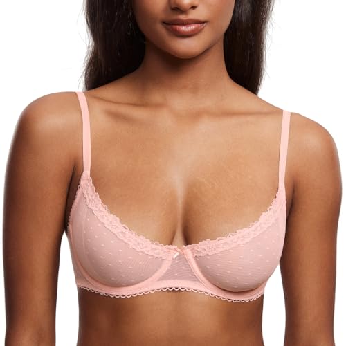 Image of DOBREVA Women's Sheer Mesh Demi Bra Underwire Balconette