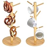 bssmmai 2 Stück Brezelständer Holz, Tassenständer, Brezenständer, Wurstständer, Brezelhalter mit 6 Armig, Brezelbaum für Restaurant, Café, Bar, Küchendekoration (Rund)