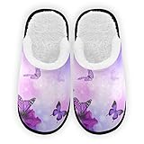 Umidedor Purple Butterfly Flowers Slippers for Women Girls, Soft Memory Foam Non-Slip Indoor House Slippers Home Shoes for Bedroom Hotel Travel Spa