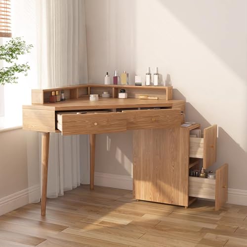 WDSOPK Tocador De Esquina De Madera Maciza con 3 Modos De Iluminación, Brillo Ajustable, Espejo HD Y Amplio Espacio De Almacenamiento para Dormitorio, Elegante Tocador Y Mesa De Almacenamiento.