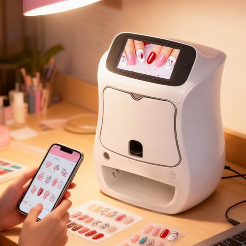 agreilduite Impresora Digital Móvil para Uñas, Máquina Automática 3D con Más De 800 Imágenes, Pantalla Táctil Y Secador De Uñas, Ideal para El Hogar De Niñas.