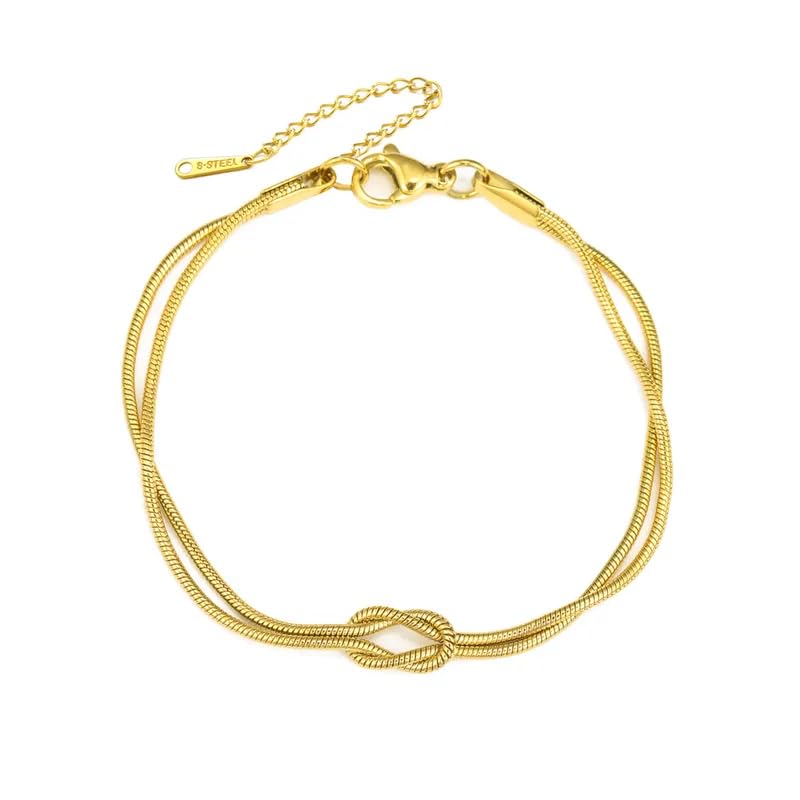 Kavea Gold Plated Stainless Steel Knot Bracelet, Double Snake Chain, Adjustable, for Women and Girls-picture-55