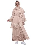Abaya Women Muslim Dress with Hijab Dubai Islamic Style Robe Islamic Open Front Abaya Long Sleeve Flow Maxi Cardigan Dress Abaya Arabic Hijab Muslim Long Dress Turkish Dresses Abayas for Women Khaki S