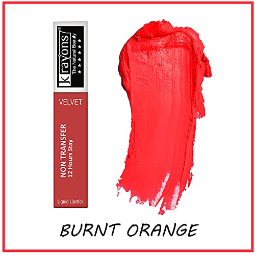 Image of Krayons Insta Dri Sparkling Eyeliner, Blue, 7ml And Power Stay Nontransfer 12hrs Stay Matte Liquid Lipstick, Burnt Orange, 4ml