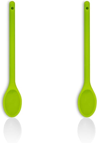 Juego de 3 cucharas para remover para cocinar, cucharas de silicona de mango largo de 12 pulgadas, cucharas de mezcla antiadherentes para cocinar,