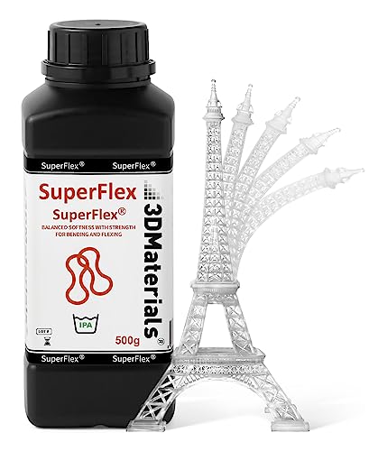 Superflex 3D-Druckerharz, Weichheit 80 A, Simuliert flexiblen Gummi, hergestellt in Korea von 3DMaterials (500g, Transparent)