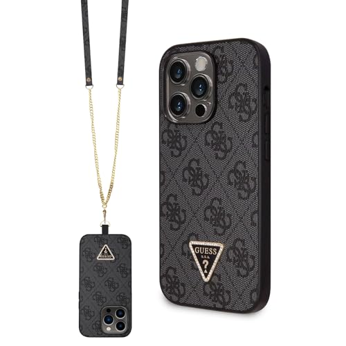 Guess GUHCP14LP4TDSCPK Coque Smartphone pour iPhone 14 Pro 6,1'' Noir Rigide Crossbody 4G Metal Logo
