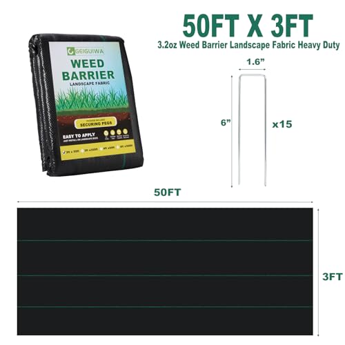 Geiguiwa 12273X50FTTGB 3Ftx50Ft Weed Barrier Landscape Fabric Heavy Duty,Weed Control Garden Cloth Woven Geotextile Fabric thumb #3