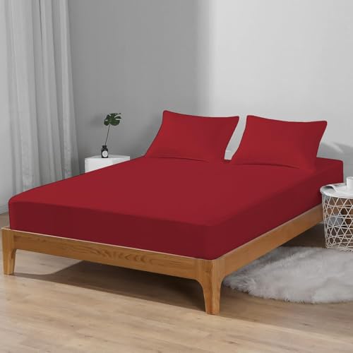Image of Kitten Bite 100% Waterproof Premium Cotton Feel Mattress Protector Queen Size, 78x60 Inches | Breathable and Hypoallergenic Ultra Soft Fitted Bed Protector Cover Fits Upto 10 Inches- Queen (Maroon)