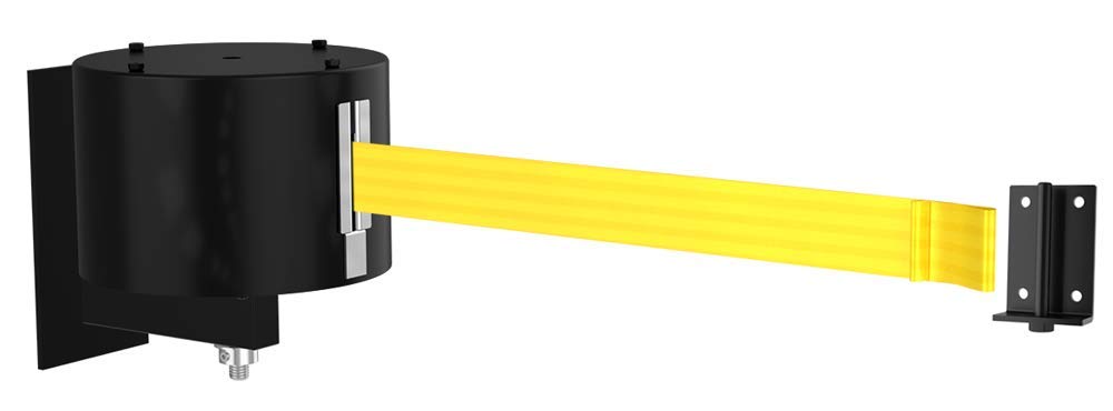Visiontron WM6500 Series Extra Long Span 65' Wall Mounted Retractable Belt Barrier w/Pivoting Wall Mount and Loop Receiving End, Yellow Belt