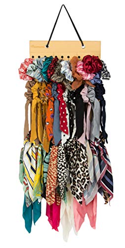 Hair Scarf Scrunchies Organizer, Hanging Hair Ribbon Bow Scrunchies Holder, Hair Ties Bowknot Ponytail Storage Display Stand for Women Girls (yellow)