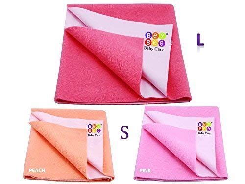 Bey Bee Waterproof Bed Protector Dry Sheet Gifts Pack, Salmon Rose/Pink/Peach (Pack of 3, Small - 2, Large - 1)