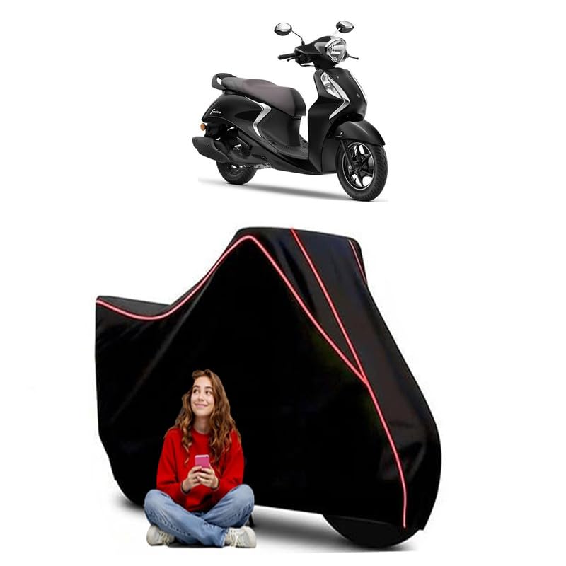 Image of Fascino 125 Drum Scooty Bike Cover Water Resistant Outdoor Use Universal Fit Scooters Motorcycles Heavy Duty UV Protection Dust Rain Scratch Resistant Elastic Bottom Black Blue Piping