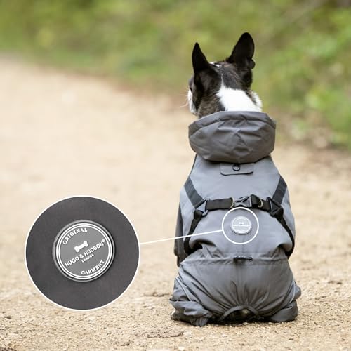 HUGO & HUDSON Winter-Schneeanzugjacke für Hunde, Winddicht mit Kapuze, Schnallen, Geschirr, Grau S35