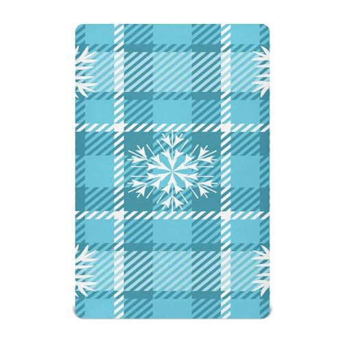 Moudou Blue Snowflake Plaid Playard Sheet for Boy Girls, Soft Breathable Fitted Toddler Sheet for Standard Playard Bed Mattress, 39 x 27 x 5 Inch