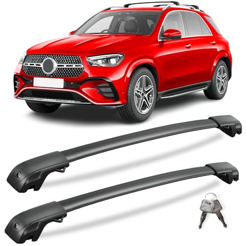 Image of KINGGERI 300lbs Lockable Roof Rack Cross Bars Compatible with Mercedes Benz GLE 2015-2026 with Raised Side Rails, Heavy Duty Aluminum Roof Rails Crossbars Luggage Accessories