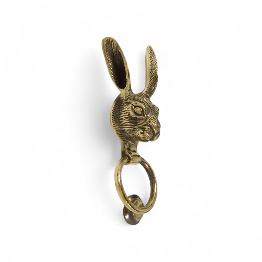 Ab Hardware Aged Brass Hare Door Knocker Hammered Ring Animal Knockers Front Back Solid