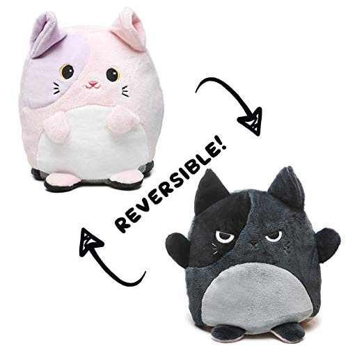 Reversible Plushie Toys,Stuffed Animal Cat Doll,Pink and Black,Show Your Mood Without Saying a Word!