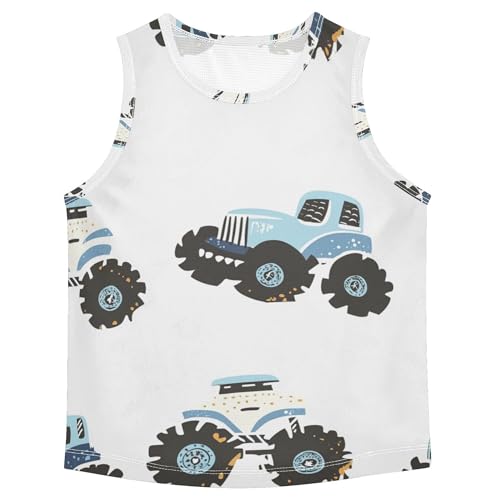 JUNZAN Cartoon Trucks Car White Boys Tank Top Sleeveless Casual Vest Tees Kids Shirt for Soccer Teenis Exercise Beach 3T