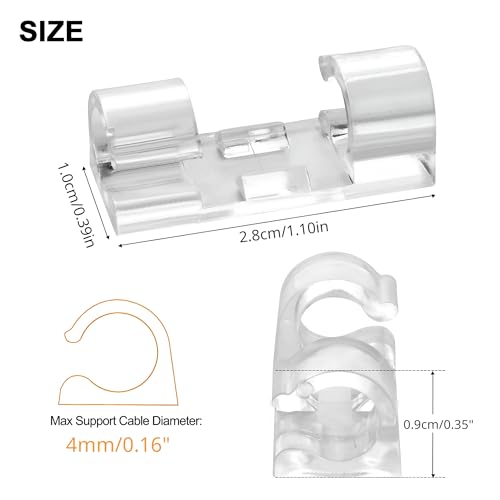 40 piezas JacobsParts Clips adhesivos transparentes para cables y alambres, organizadores de cables para oficina, debajo del escritorio, coche, PC, TV, luces navideñas (0.2" de diámetro) miniatura 2