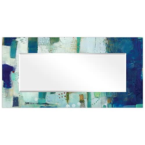 Empire Art Direct Rectangular Beveled Wall Mirror On Abstract Printed Temped Glass Vanity, Bathroom, Ready To Hang, 72" X 36", Crore I #TOP2