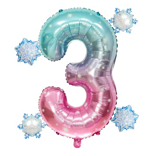 3er Anniversaire Fille Ballon, Ballon Anniversaire 3 Ans, Ballons Flocon de Neige, Ballons D'anniversaire Numéro 3, Convient pour Les Fêtes D'anniversaire de...