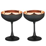 Edelstahl Coupe Cocktailgläser 2er Set, unzerbrechliche Cocktailgläser für Margarita, Manhattan, Champagner Graviertes Design (Schwarz 2er Set)