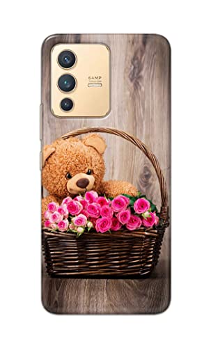 Image of PRINTFIDAA Roses and Teddy Bear in The Wicker Hard Back Cover for Vivo V23 5G Back Cover -(P6) KAT1004