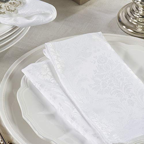 White 100% Polyester Victorian Damask Cloth Napkin, 20" Square (12 Piece Set) #TOP1