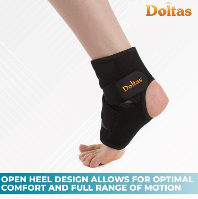 DOLTAS Premium Ankle Compression Brace, Adjustable Support Brace for Foot Care, Sprain, Injury, Ankle Protection Guard Helpful In Pain Relief And Recovery | For Men & Women (Black) (Pack of 1) - Image 4 thumbnail