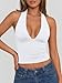 Trendy Queen Womens Halter Crop Tank Tops Backless Deep V Neck Double Lined Going Out Tops Summer Open Back Teens Cute Shirts White M