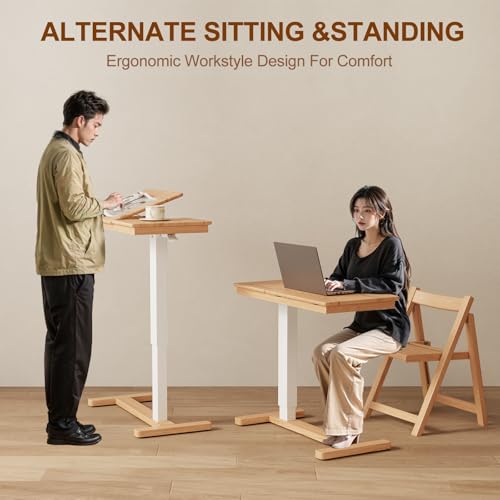 YQJJGL Massivholz-Beistelltisch mit Rollen, mobiler Stehtisch, 80 × 40 cm große Tischplatte, verstellbare Höhe (70-110cm), geeignet für Bett und Sofa, Naturholz