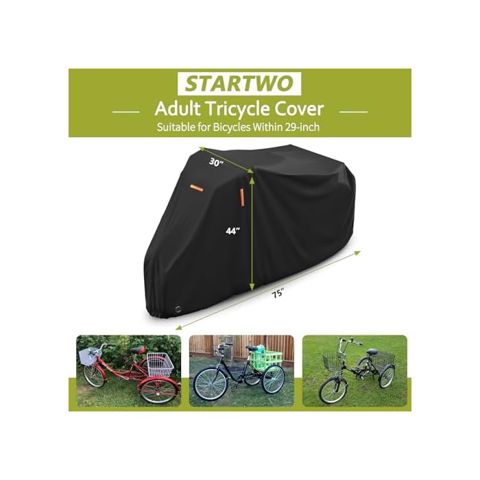STARTWO Adult Tricycle Cover Electric Trike Cover, Bike Covers Outdoor Waterproof, Windproof Bicycle Cover, Dustproof Bike Covers Black - Image 3