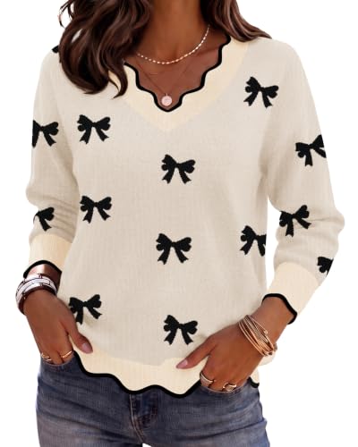 Image of Zeagoo Women's 2026 Fall V Neck Sweater Long Sleeve Lightweight Knit Tops