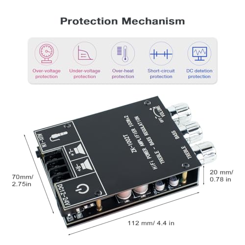 Hosyond ZK-1002T 100W+100W Bluetooth Amplifier Board with Treble and Bass Control 2.0 Channel Stereo Bluetooth AMP Board for DIY Speakers Home Theater - Thumbnail 4