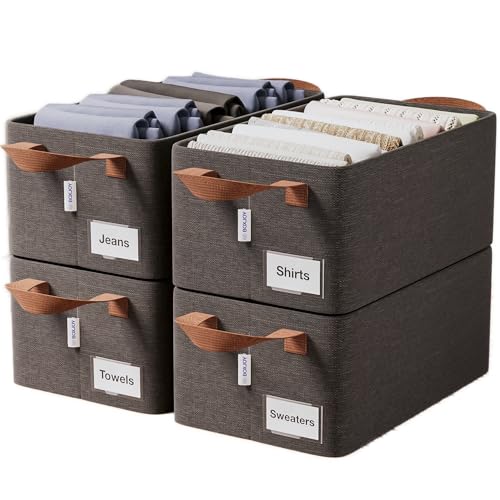 BOXJOY 4 Pcs Wardrobe Cloth Organizer for Storage Box with Label Card & Holder | Foldable Clothes Organiser with Steel Frame & Handle | Smart Jeans Ka