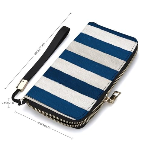 Blue White Striped Pattern PU Leather Clutch Long Bifold Wallet, Coin Purse Credit Pass Case, Durable Card-Holder Money Storage for Women Men2