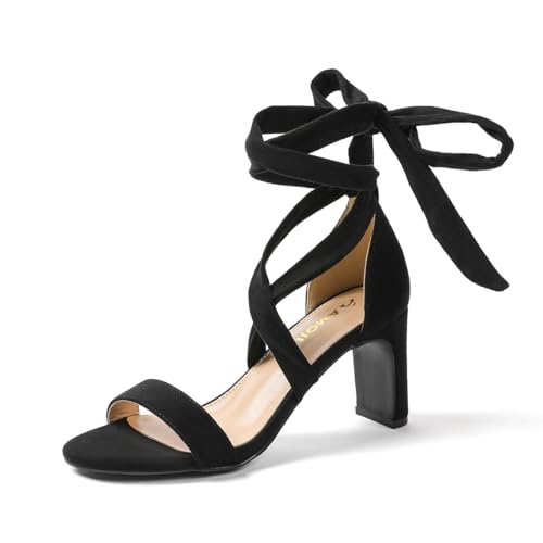 Amoji Women 3 Inch Strappy Heels Lady Heeled Sandal Strap Up Wedding Party Shoes 333 9.5 Black