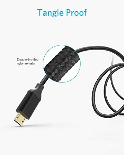 Anker [2-Pack Micro USB Cable 6ft/ 1.8m Nylon Braided Tangle-Free Micro Cable with Gold-Plated Connectors for Android, Samsung, HTC, Nokia, Sony and More (Black)